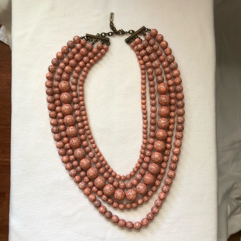 Baublebar Bold Beaded Strands Pink & Grey Marbled Layered 5 strand Necklace